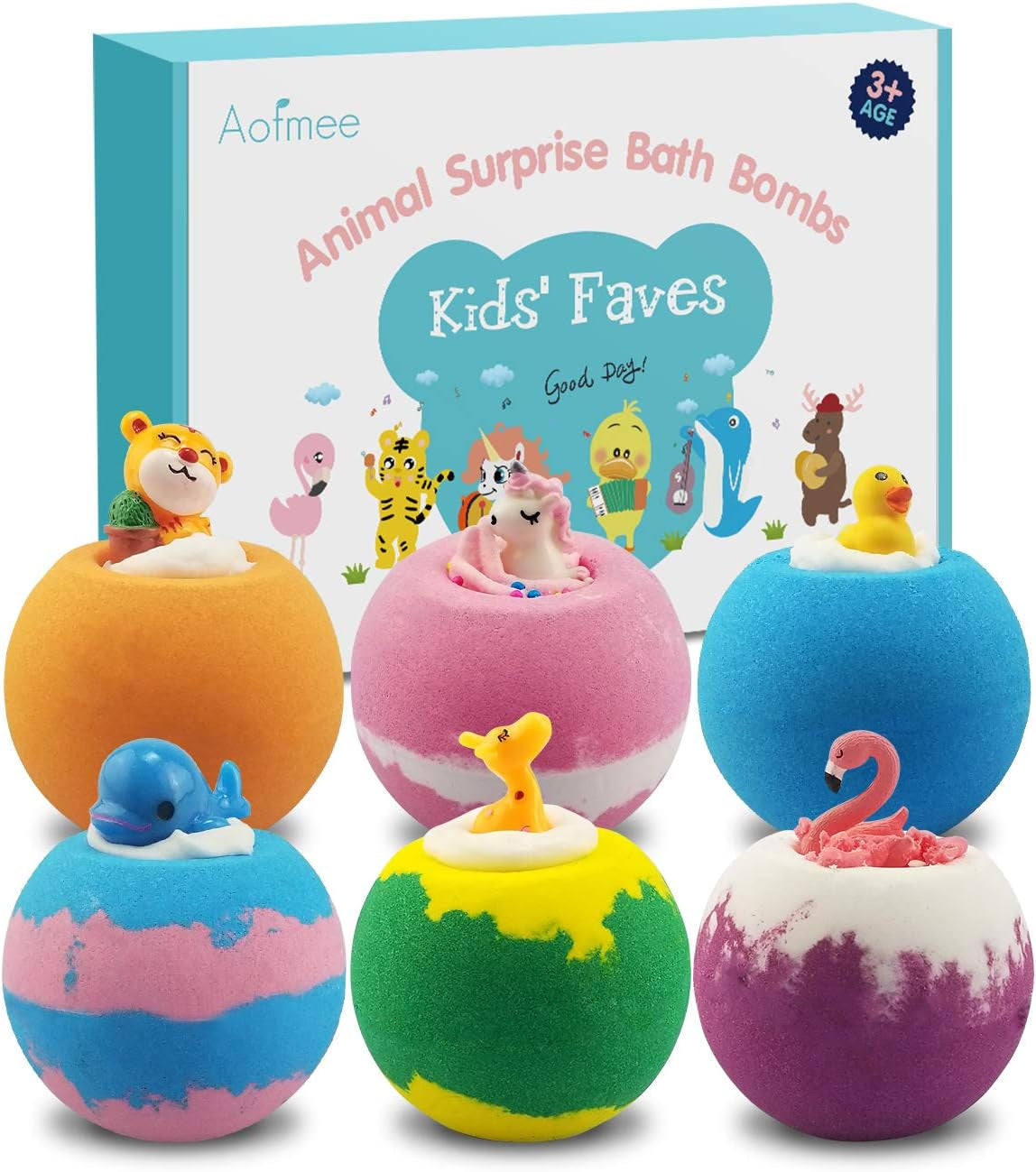 Aofmee Bath Bombs for Kids, Handmade Natural Bath Bombs with Toy Inside, Shea Cocoa Butter Moisturize, Spa Fizzies Bath Bomb Kit, Birthday Christmas Holiday Gifts for Women, Girls, Boys