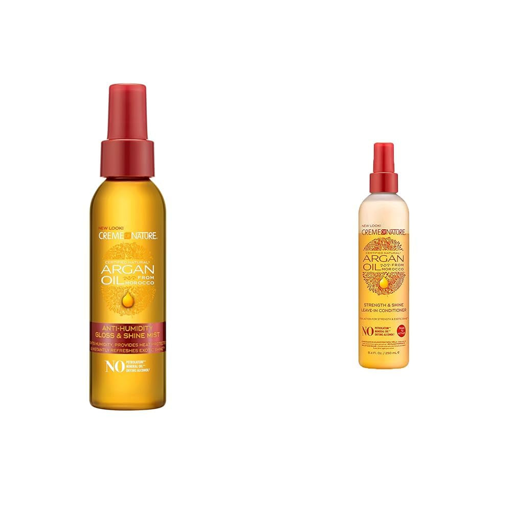 Creme of Nature Anti-Humidity Gloss & Shine Mist, Lightweight Frizz Control and Heat Protection with 100% Organic Argan Oil, Stocking Stuffer for Her, 4 Oz